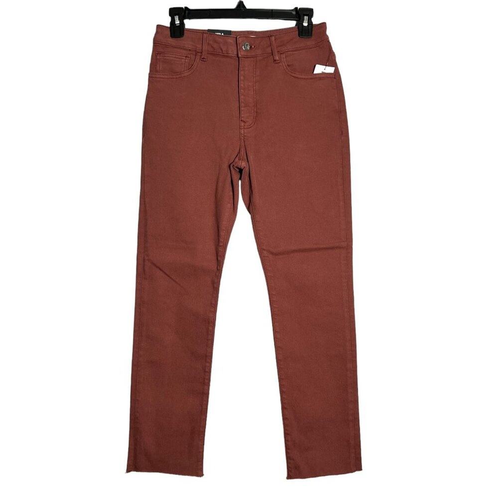 NEW MAVI VIOLA High-Rise Slim Straight Jeans SIZE 27 Red Burgundy Raw Hem NWT